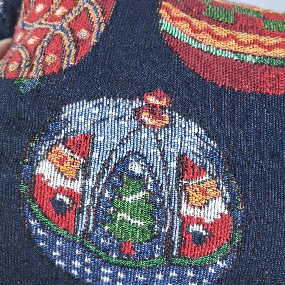 2 Tapestry Christmas Double Sided Reversible Throw Pillows Santa Ornaments Sofa